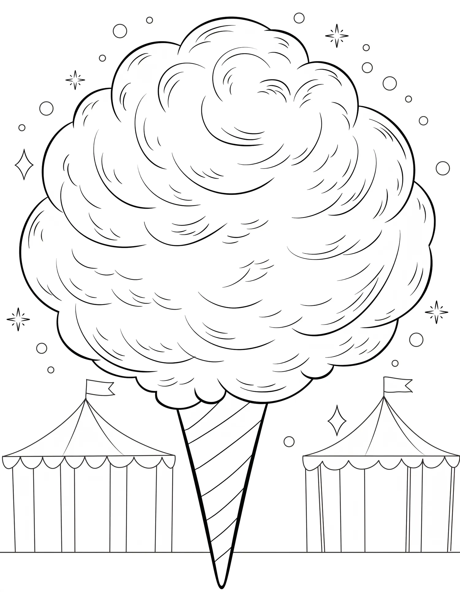 Barbe à Papa en Nuage, Coloriage pâtisserie à imprimer gratuitement